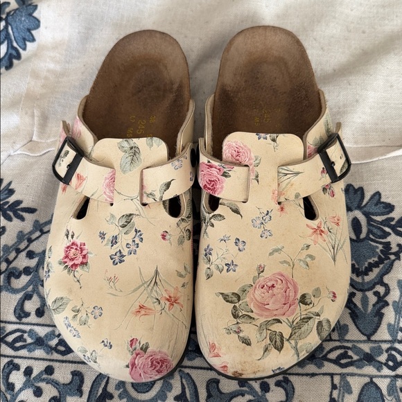 Papillio pink cabbage roses forget me nots Clogs  buckles by Birkenstock size 38 - Picture 4 of 17